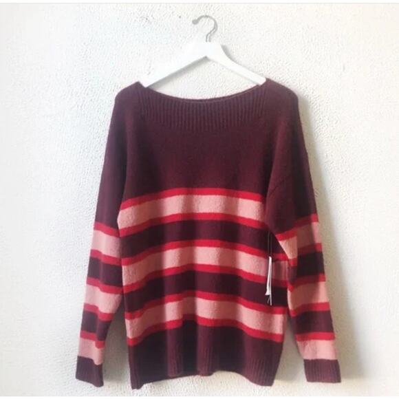 NWT Treasure & Bond Burgundy Striped Fuzzy Sweater XL - Picture 1 of 7
